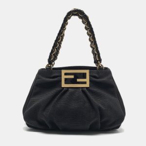 Fendi Black Textured Fabric and Patent Leather Small Mia Tote, Tote Handbags - Luxury Closet catalog