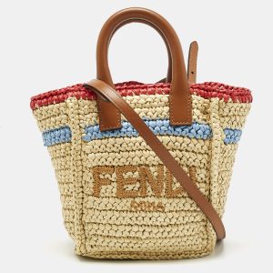 Fendi Brown/Natural Raffia Mini Soft Sunshine Tote, Tote Handbags - Luxury Closet catalog