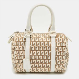 Fendi White/Beige Zucchino Rubber and Fabric Small Forever Boston Bag, Satchels - Luxury Closet catalog