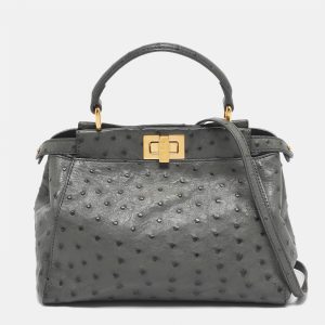 Fendi Grey Ostrich Leather Mini Peekaboo Top Handle Bag, Satchels - Luxury Closet catalog