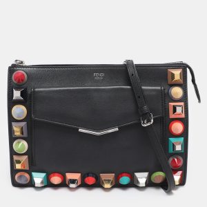Fendi Black Leather Rainbow Stud Crossbody Bag, Shoulder Bags - Luxury Closet catalog