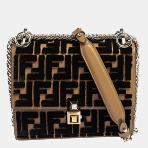 Fendi Black/Brown Leather and Velvet Small Kan I Chain Shoulder Bag, Shoulder Bags - Luxury Closet catalog