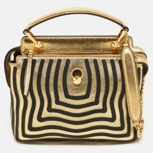 Fendi Gold/Black Leather Small Gold Edition Dotcom Click Top Handle Bag, Satchels - Luxury Closet catalog
