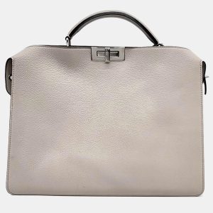 Fendi Light Gray Leather Medium Peekaboo ISeeU Top Handle Bag, Shoulder Bags - Luxury Closet catalog