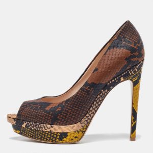 Fendi Multicolor Python Embossed Leather Peep Toe Platform Pumps Size 40, Pumps - Luxury Closet catalog