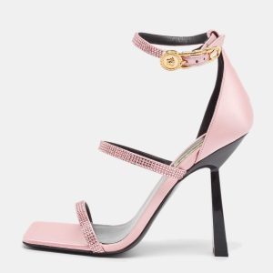 Fendi x Versace Pink Satin Crystal Embellished Ankle Strap Sandals Size 37, Sandals - Luxury Closet catalog