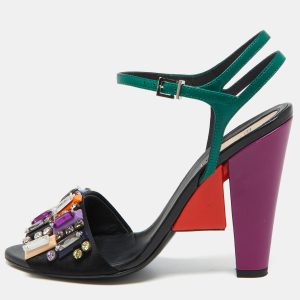 Fendi Multicolor Satin Fantasia Crystal Embellished Ankle Strap Sandals Size 39.5, Sandals - Luxury Closet catalog