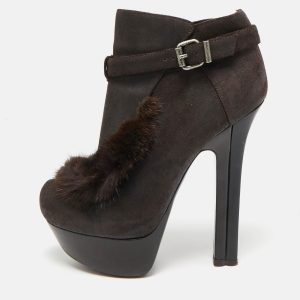 Fendi Brown Fur and Suede Fendista Ankle Length Boots Size 38, Boots - Luxury Closet catalog