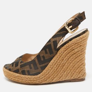 Fendi Brown Canvas Wedge Espadrille Sandals Size 36, Sandals - Luxury Closet catalog
