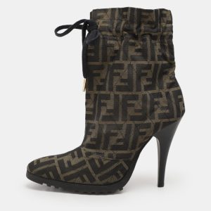 Fendi Green Zucca Canvas Ankle Length Boots Size 37.5, Boots - Luxury Closet catalog
