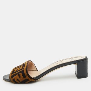 Fendi Brown Zucca Velvet Open Toe Slide Sandals Size 37, Sandals - Luxury Closet catalog