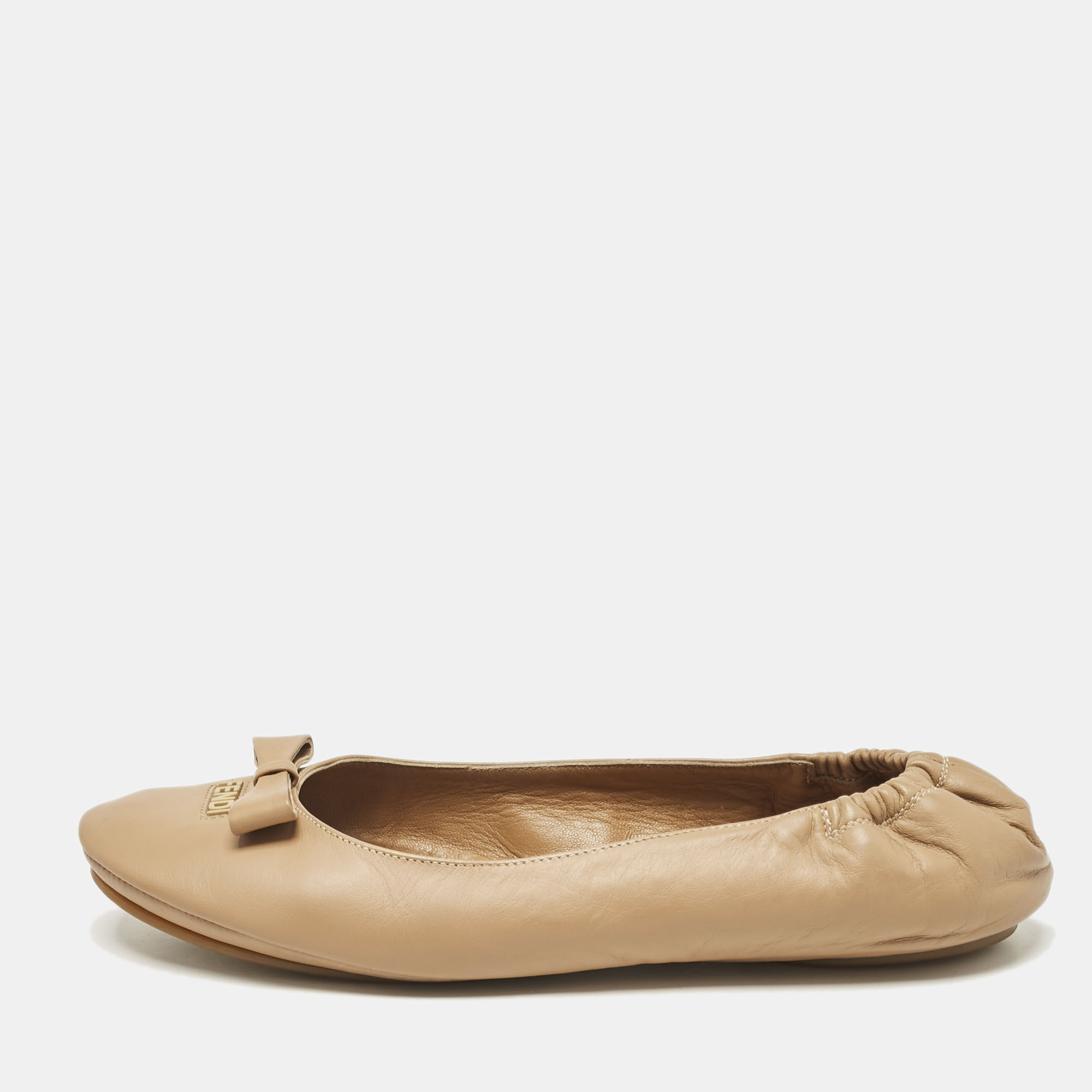 Fendi Beige Leather Let's Dance Bow Ballet Flats Size 39, Flats - Luxury Closet catalog