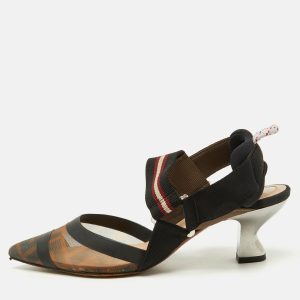 Fendi Brown/Black Zucca Mesh and Fabric Colibri Slingback Pumps Size 35, Pumps - Luxury Closet catalog
