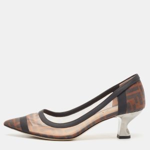 Fendi Brown/Black Zucca Mesh and Leather Colibri Pumps Size 38, Pumps - Luxury Closet catalog