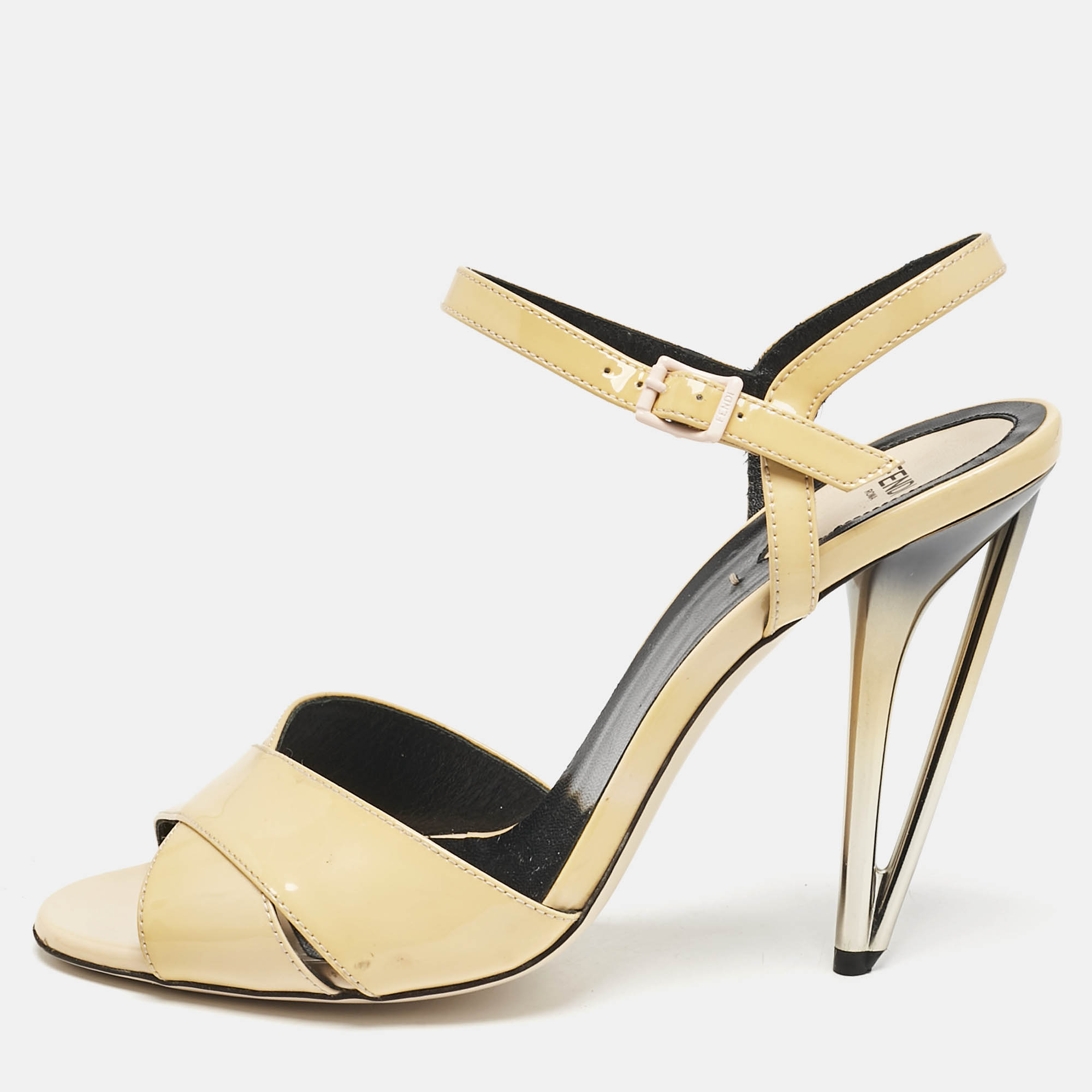 Fendi Beige Patent Leather Open Toe Ankle Strap Sandals Size 40, Sandals - Luxury Closet catalog