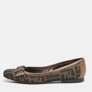 Fendi Tobacco Zucca Canvas And Patent Trim Ballet Flats Size 36.5, Flats - Luxury Closet catalog