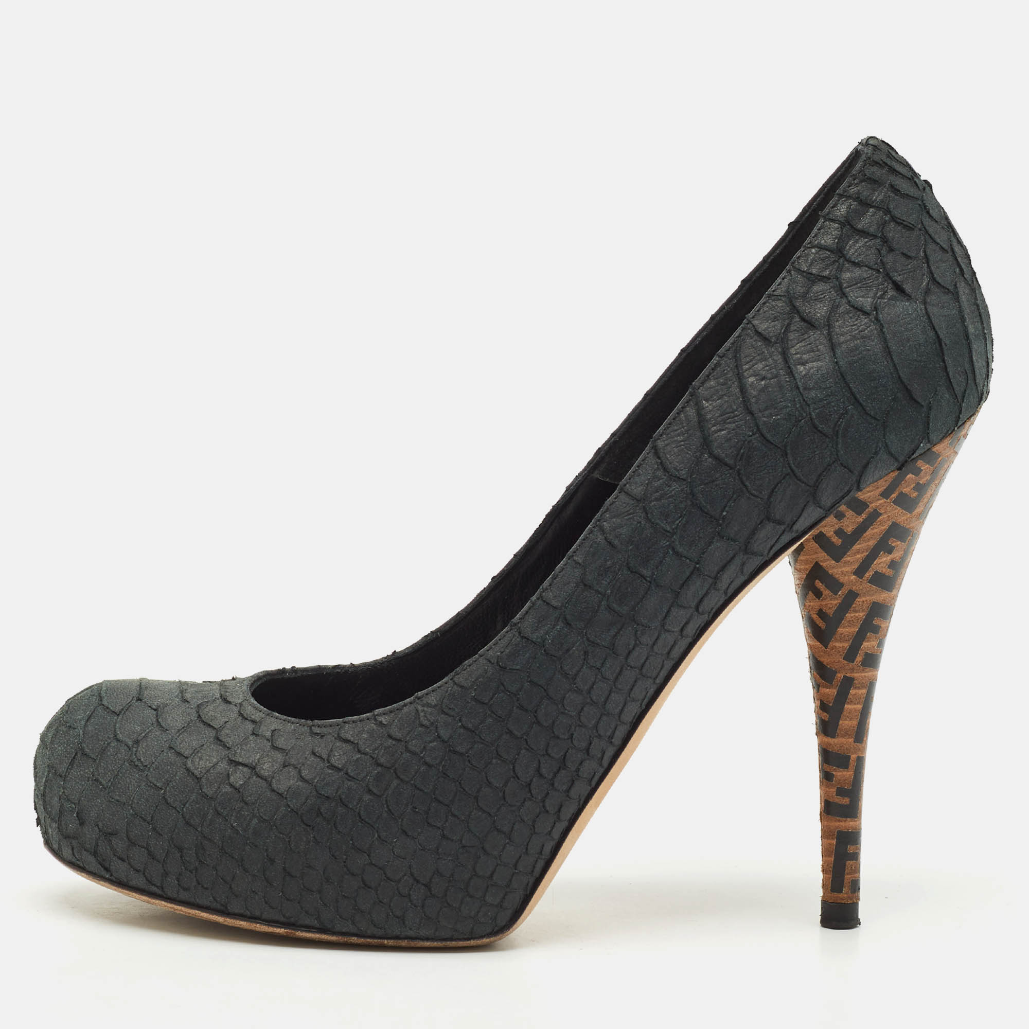Fendi Dark Grey Python Embossed Leather Superstar Platform Pumps Size 38, Pumps - Luxury Closet catalog