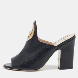 Fendi Black Leather F Logo Heel Mules Size 38, Sandals - Luxury Closet catalog