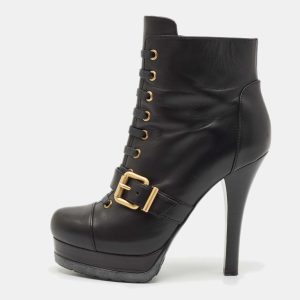 Fendi Black Leather Lace Up Ankle Length Boots Size 36, Boots - Luxury Closet catalog