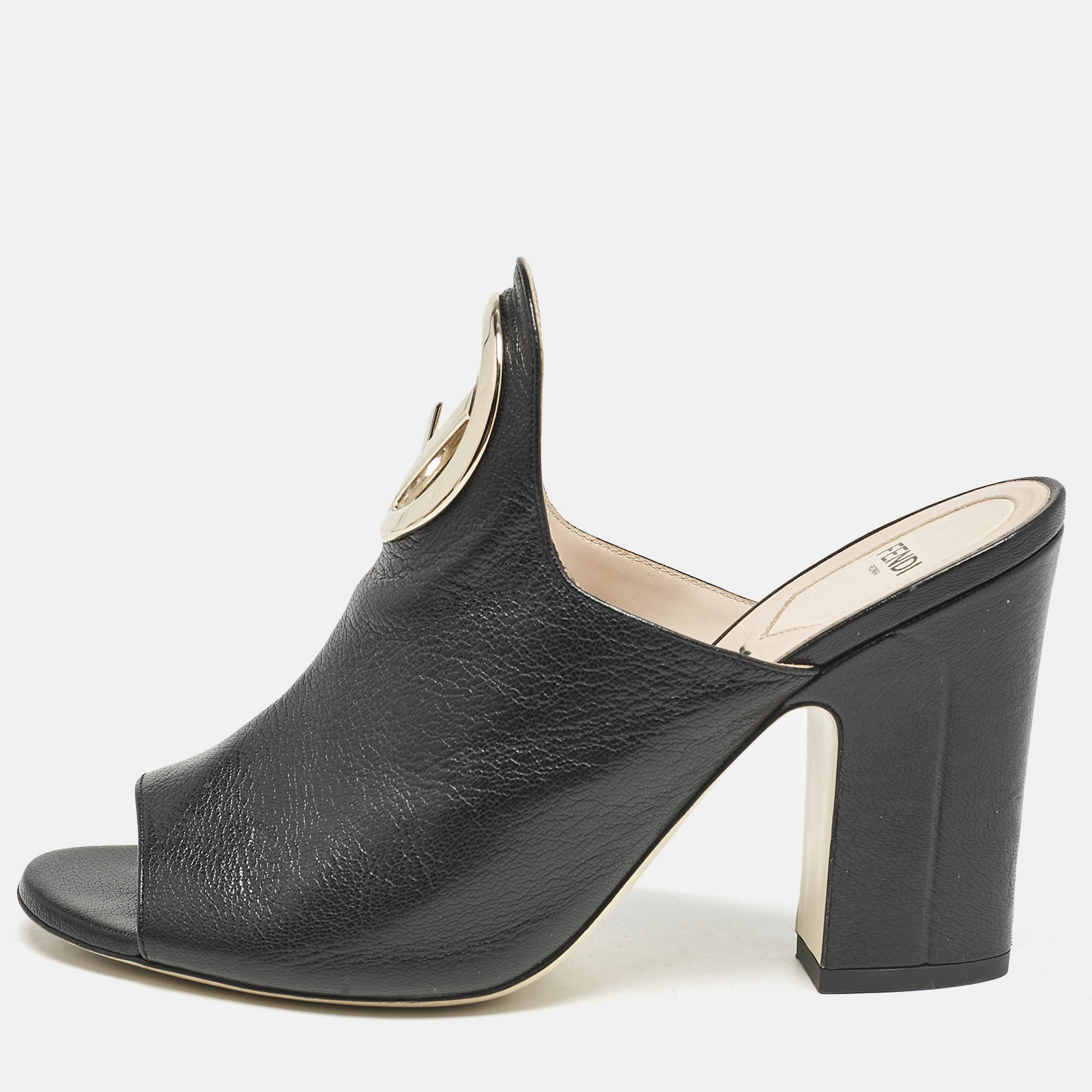 Fendi Black Leather F Logo Mules Size 39.5, Sandals - Luxury Closet catalog