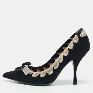Fendi Black/White Suede Stitched Bow Pumps Size 37, Pumps - Luxury Closet catalog