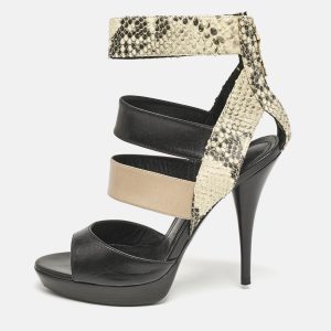 Fendi Tricolor Leather and Python Embossed Ankle Strap Platform Sandals Size 38, Sandals - Luxury Closet catalog