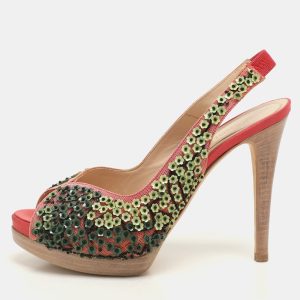 Fendi Pink/Green Mesh Embellished Peep Toe Slingback Pumps Size 36, Pumps - Luxury Closet catalog