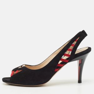 Fendi Black/Red Suede and Grosgrain Slingback Sandals Size 36, Sandals - Luxury Closet catalog