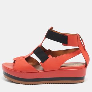Fendi Orange/Black Leather and Elastic Strappy Platform Sandals Size 38.5, Sandals - Luxury Closet catalog