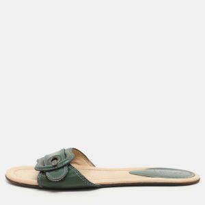 Fendi Green Patent Leather Buckle Flat Slides Size 37, Flats - Luxury Closet catalog
