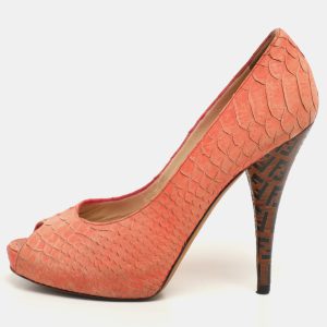 Fendi Orange Python Embossed Leather Peep Toe Platform Pumps Size 36, Pumps - Luxury Closet catalog