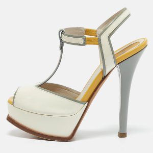 Fendi White/Yellow Patent Leather Fendista T-Strap Sandals Size 37, Sandals - Luxury Closet catalog
