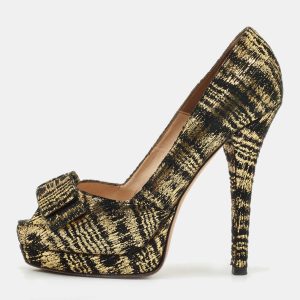 Fendi Black/Gold Suede Peep Toe Platform Pumps Size 38, Pumps - Luxury Closet catalog