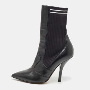 Fendi Black Leather And Stretch Knit Fabric Rockoko Ankle Boots Size 38.5, Boots - Luxury Closet catalog