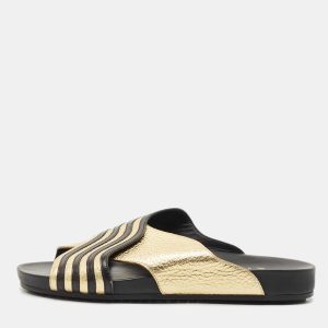 Fendi Black/Gold Leather Slide Flat Sandals Size 37.5, Sandals - Luxury Closet catalog