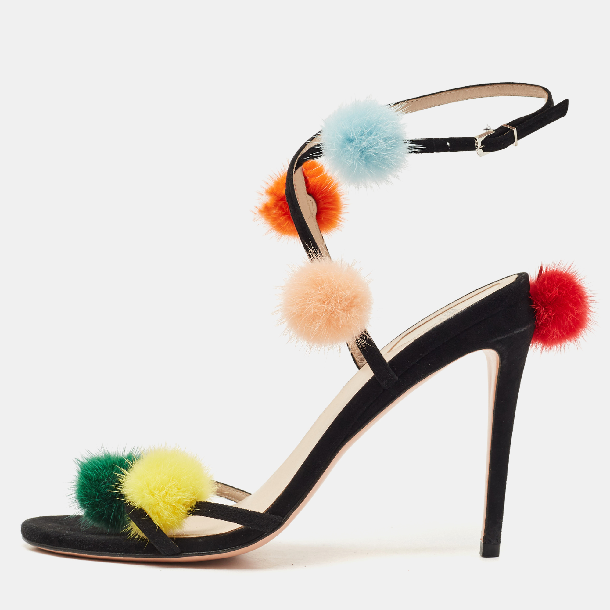 Fendi Multicolor Suede and Fur Pompoms B Ankle Strap Sandals Size 40, Sandals - Luxury Closet catalog