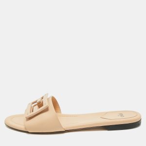 Fendi Beige Leather FF Flat Slides Size 39.5, Flats - Luxury Closet catalog