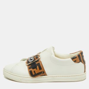 Fendi White/Brown Leather FF Buckle Strap Pearland Slip On Sneakers Size 40, Athletic Shoes & Sneakers - Luxury Closet catalog
