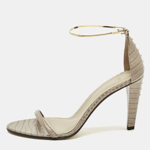 Fendi Grey Croc Embossed Leather Filo Ankle Strap Sandals Size 38, Sandals - Luxury Closet catalog