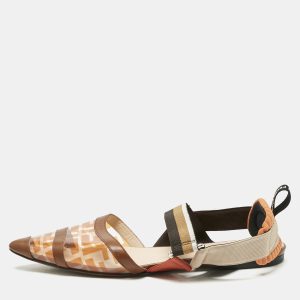 Fendi Orange/Brown Zucca PVC and Leather Colibri Slingback Flat Sandals Size 40, Sandals - Luxury Closet catalog