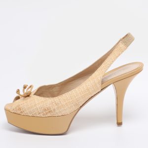 Fendi Beige Woven Straw Fendista Bow Platform Slingback Sandals Size 41, Sandals - Luxury Closet catalog