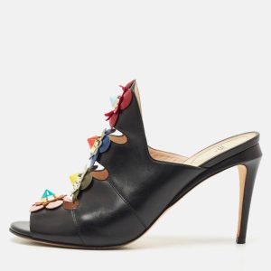 Fendi Black Leather Flowerland Slide Sandals Size 40, Sandals - Luxury Closet catalog