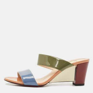 Fendi Multicolor Patent Leather Wedge Slide Sandals Size 39, Sandals - Luxury Closet catalog