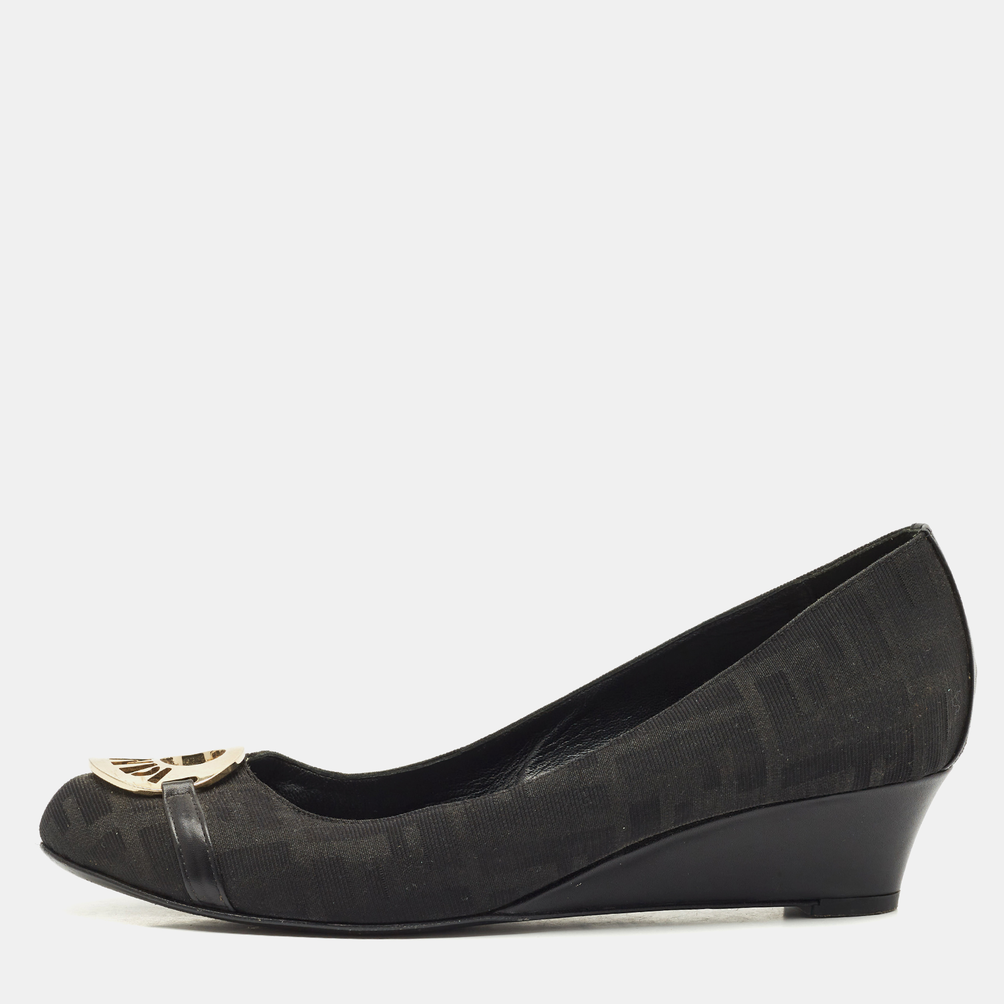 Fendi Black Canvas Logo Wedges Sandals Size 41, Pumps - Luxury Closet catalog