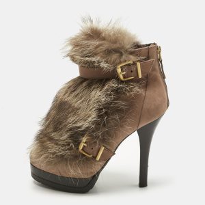 Fendi Brown Nubuck Leather and Raccoon Fur Platform Ankle Boots Size 40, Boots - Luxury Closet catalog