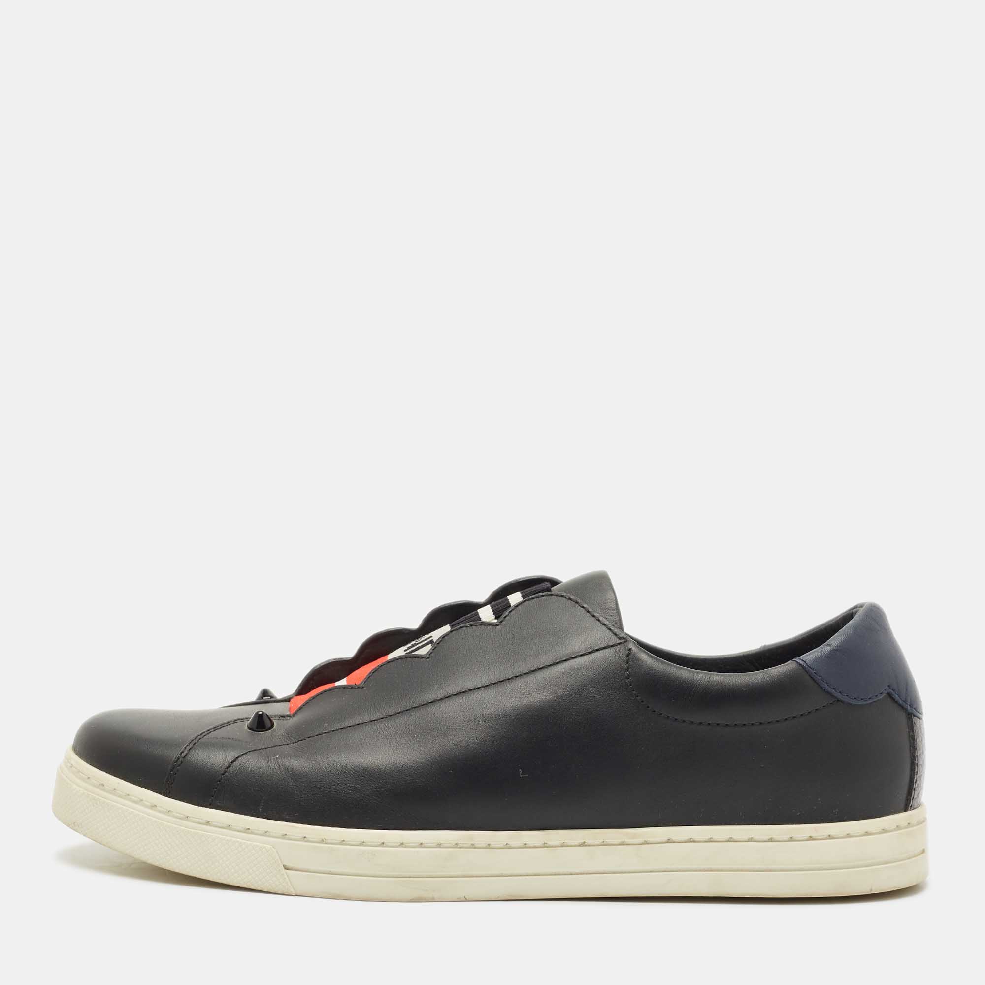 Fendi Black/Blue Leather Logo Knit Rockoko Scallop Detail Slip On Sneakers Size 39, Athletic Shoes & Sneakers - Luxury Closet catalog