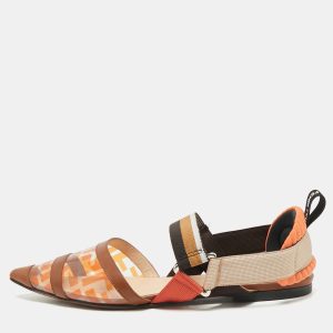 Fendi Orange/Brown Zucca PVC and Leather Colibri Slingback Flat Sandals Size 38, Sandals - Luxury Closet catalog