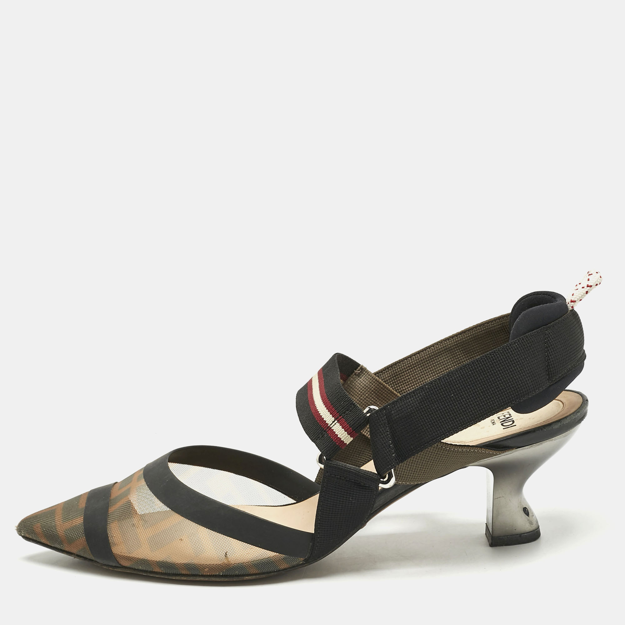 Fendi Brown/Black Zucca Mesh and Canvas Colibri Slingback Pumps Size 39, Pumps - Luxury Closet catalog