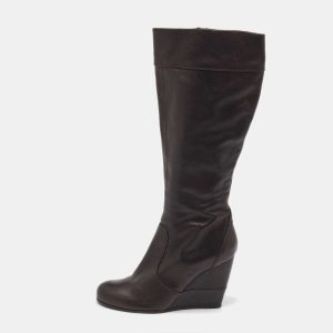 Fendi Dark Brown Leather Knee Length Wedge Boots Size 39, Boots - Luxury Closet catalog
