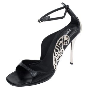 Fendi Black Leather Metal Applique Embellished Ankle Strap Sandals Size 37, Sandals - Luxury Closet catalog